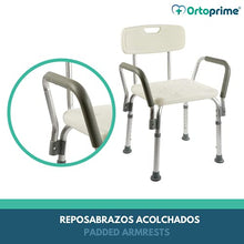 OrtoPrime - Sedia da doccia con schienale estraibile | Sgabello da bagno ortopedico per adulti e bambini | Braccioli imbottiti | Altezza regolabile 6 posizioni | Seduta comoda e sicura