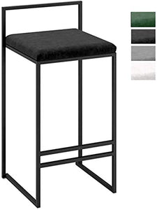 DLC Bar, Caffè, Sedia da Ristorante, Sgabelli da Bar Sgabello da Bar Sedia per Bancone Colazione Cucina Sala da Pranzo Cuscino in Velluto Sedie per Trucco con Poggiapiedi e Schienale,Nero,66 Centimet