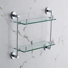 GJJSZ Tutti Gli scaffali da Bagno a Due Piani in Vetro Rame/portaoggetti da Bagno,placcatura cromata,mensola da Bagno 43 * 37,8 cm punzone a Parete