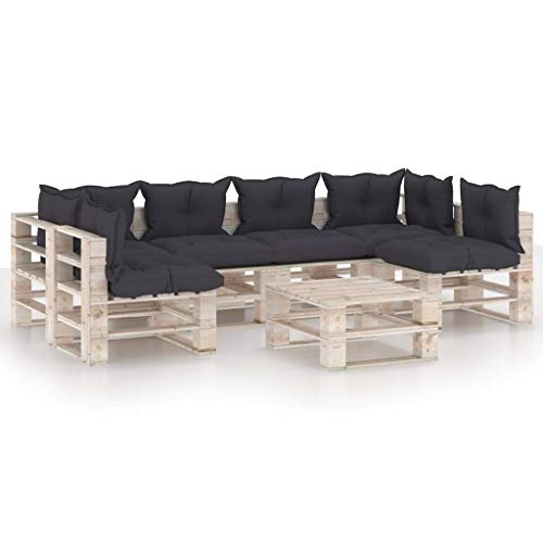 SKM Set Divani da Giardino Pallet 7 pz con Cuscini in Legno di Pino (157.76kg) -6280