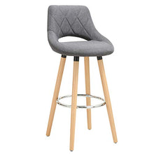 WOLTU Sgabello da Bar per Cucina Ristorante con Poggiapiedi Gambe in Legno Massello, Tessuto di Lino Grigio Scuro BH111dgr-1