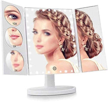 LBWARMB Trucco Specchio con luci Rosa a LED Make up Specchio Desktop Tri-Fold HD Beauty Trucco Specchio Pieghevole con Funzione di Memoria dimmerabile tattile Specchio cosmetico