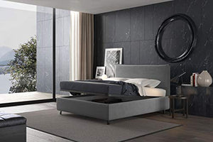 Talamo Italia Letto contenitore matrimoniale Puccini, Made in Italy, Struttura in tessuto imbottito, Adatto a materasso 160x190 cm, Grigio