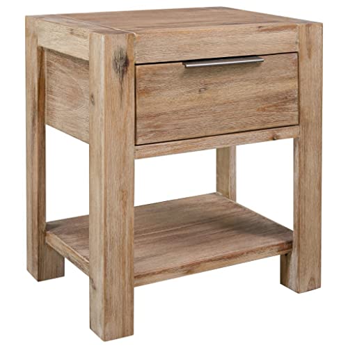 vidaXL Comodino con Cassetto e Ripiano Rustico Tradizionale Finitura Spazzolata Tavolino Notte Mobiletto Colore Naturale Legno Massello d'Acacia