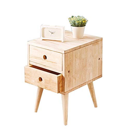 Comodino HAIZHEN Tavolino Moderno, 2 cassetti in Legno massello 100%, Colore Legno, 32 × 40 × 48 cm