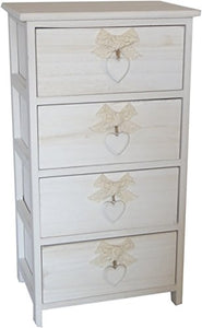 King Home C656114 Cassettiera 4 Cassetti con Cuore Washed in Legno di Paulownia, Bianco
