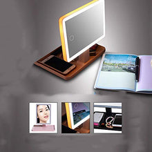 DKee LED con luci prima e dopo 360 gradi rotante specchio specchio da tavolo riempimento luce specchio multifunzione storage Vanity specchio USB ricarica tre toni rosa chiaro