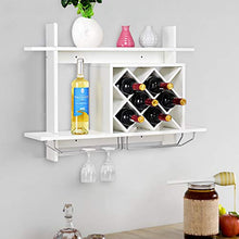 GIANTEX - Portabottiglie da Parete con Porta Bicchieri da Vino in Legno per Casa Bar Ristorante, Bianco