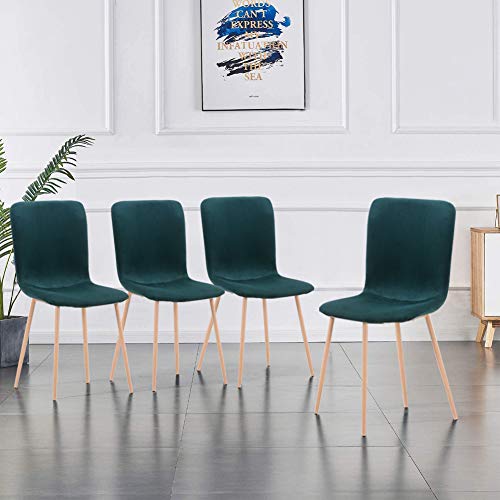 GOLDFAN Set di 4 Sedie da Pranzo in Velluto Imbottito con Gambe in Metallo, Sedie da Cucina Moderne per Soggiorno, Colore Verde