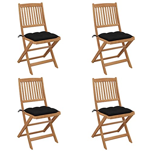 vidaXL Sedie da Giardino Pieghevoli 4pz con Cuscini Massello d'Acacia