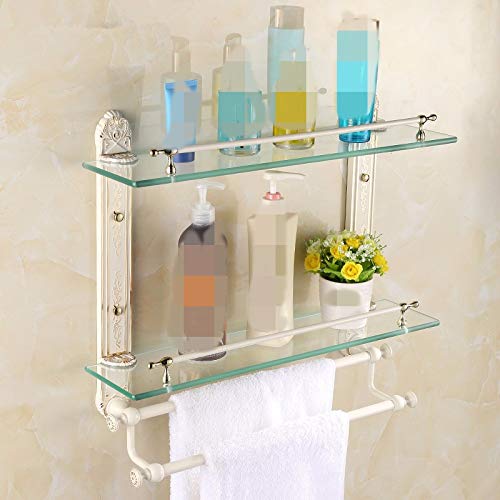 MBYW Portasciugamani Moderno Minimalista Portasciugamani Elegante per Il Bagno di Moda Mensola per Bagno Bianca Toletta per Bagno in Vetro Europeo con portasciugamani in Vetro temperato a 2 Strati