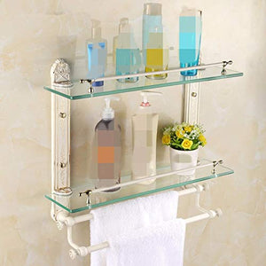 MBYW Portasciugamani Moderno Minimalista Portasciugamani Elegante per Il Bagno di Moda Mensola per Bagno Bianca Toletta per Bagno in Vetro Europeo con portasciugamani in Vetro temperato a 2 Strati