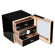Cigar Box, Cigar Humidor Legno di Cedro Cigar Box Tre Strati di Nero può Contenere 50 Alta qualità (Size : 22x24x24cm)