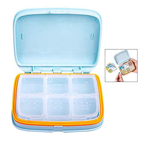 iPobie Scatola per Pillole,Contenitore Organizer per Pillole con Grande Capacità da Viaggio a 6 Scomparti per Medicine Quotidiane e Contenere Vitamine