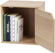 Iris Ohyama, Scaffale, Cubo contenitore, Piccolo mobile occasionale, Impilabile, Solido, Ufficio, Camera da letto, Soggiorno - QR Box with Door - QR-34D - Marrone chiaro
