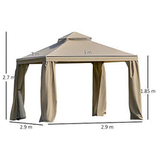 Outsunny Gazebo da Giardino 3x3m in Metallo con Zanzariera e Tetto a 2 Livelli in Poliestere Cachi