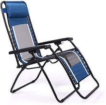 FACAZ Sedia Pieghevole Zero Gravity Pausa Pranzo Sedia da Salotto Tessuto in Rete Traspirante Ufficio da Spiaggia Balcone per Anziani con Cuscino Imbottito Regolabile Blu e Grigio