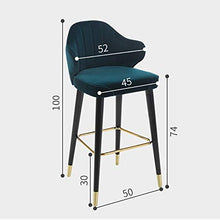 LYRWISHJD Sgabello da Bar in Velluto, con Schienale, Adatto per Sala da Pranzo E Cucina, Adatto per Lounge, Bar, Bistrot，Caricare 250 kg (Color : Blue, Size : Seat Height:74cm)