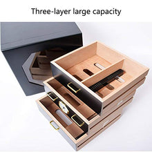 JIASHU Humidor Cedro Realizzato a Mano, Sistema di umidificazione Sigaro con Coperchio in Vetro, con igrometro Digitale e cassetto Accessori, Alta capacità, per papà, Marito, Fidanzato