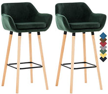 CLP Coppia di Sgabelli Bar Grant in Velluto Sfoderabile I Set 2 Sedie Alte Cucina in Legno con Cuscino Removibile, Colore:Verde