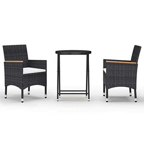Tidyard Set da Bistrot con Cuscini,Tavolo Sedie da Giardino in Polyrattan,Set Mobili da Giardino,Composto da 2 poltrone + 1 tavolino, Polipropilene Anti-UV,per Giardino,Terrazza e Balcone