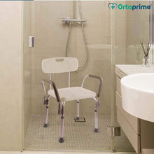 OrtoPrime - Sedia da doccia con schienale estraibile | Sgabello da bagno ortopedico per adulti e bambini | Braccioli imbottiti | Altezza regolabile 6 posizioni | Seduta comoda e sicura