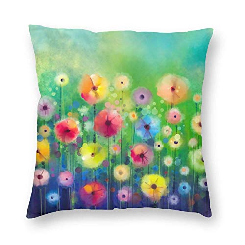 Piante da fiore Erbe Scena da giardino Fiori di petali primaverili colorati Cuscino decorativo Federa per cuscino Quadrato 45x45cm