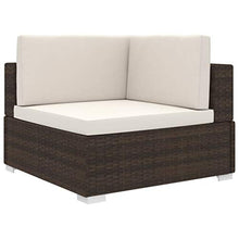 vidaXL Poltrona Modulare ad Angolo 1 pz con Cuscini Foderati Lavabili Leggera Elegante Arredi Esterno Divano in Polyrattan Marrone Telaio Acciaio