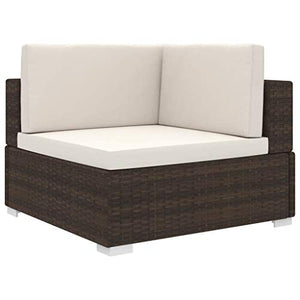 vidaXL Poltrona Modulare ad Angolo 1 pz con Cuscini Foderati Lavabili Leggera Elegante Arredi Esterno Divano in Polyrattan Marrone Telaio Acciaio