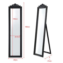 [en.casa] Specchio da Appoggio/Terra/Pavimento a Figura Intera Forma Rettangolare con Inclinazione Regolabile 160 x 40 cm Cornice in Eucalipto Stile Barocco - Nero