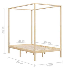 BIGTO - Struttura letto a baldacchino in legno di pino massiccio, per camera da letto, colore: marrone chiaro, 140 x 200 cm