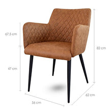 Damiware Rose Sedia con bracciolo | sala da pranzo Comfort Rivestimento in Tessuto (Cognac)