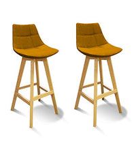 Meubletmoi - Sgabelli da bar scandinavo con schienale, tessuto giallo e base in legno naturale, sedia alta confortevole e solida, set di 2