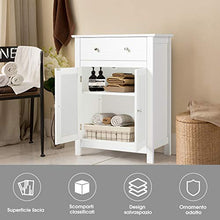 COSTWAY Armadietto da Terra per Bagno, Mobile Autoportante con Cassetto e Mensole, in Legno, Bianco 80x60x30 cm