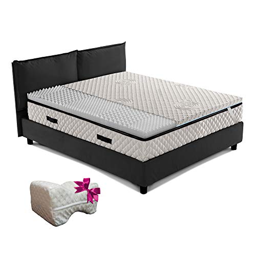 Topper materasso, Correttore memory DISPOSITIVO MEDICO DETRAIBILE TRASPIRANTE a zone, Alto 6 cm, tessuto anallergico FRESCO COTONE ORGANICO sfoderabile, CUSCINO REGALO-AIR MEMO COTONE singolo 85x195