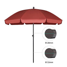 Sekey® Ombrellone Ø 240 cm Tondo Ombrello Parasole da Esterno da Giardino da Spiaggia Rosso Protezione Solare UV25+