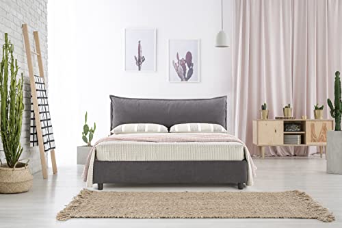 EVERGREENWEB - Letto con Moderno Box Contenitore e Rete a Doghe in Legno Elegante Testiera Tessuto Imbottito SFODERABILE Ideale per Camera da Letto (GRIGIO SCURO, 160X190)