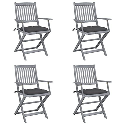 vidaXL Sedie da Giardino Pieghevoli 4pz con Cuscini in Massello Acacia