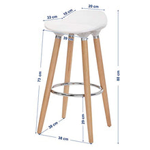 SONGMICS 2 x Sgabello da Bar con Gambe in Legno Sedile in ABS Sedia Alta Cucina Altezza di 73 cm Bianco LJB20W