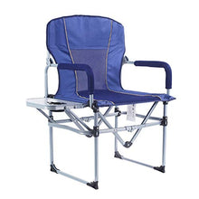 QAX - Sedia pieghevole da pesca, con bracciolo e tavolo fino a 150 kg, per giardino, balcone e esterno, confezione piccola, colore: blu scuro
