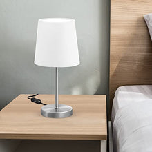 B.K.Licht Lampada da comodino, Lampada da tavolo con paralume in tessuto bianco, adatta per lampadina E14 non inclusa max 25W, altezza 30.8cm, abat-jour per camera con interruttore sul filo, IP20