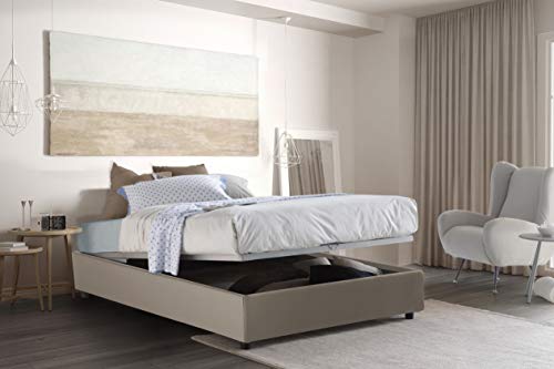 Talamo Italia Letto contenitore Una piazza e mezza Silvia Sommier, Made in Italy, Letto con rivestimento in ecopelle, Apertura frontale, con materasso cm 120x190 incluso, Tortora