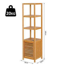 homcom Mobile Alto Bagno/Terrazzo, Scaffale a Torre in Bambù 4 Ripiani + Armadietto con Anta, 36x33x140cm, Color Legno