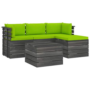 FAMIROSA Set Divani da Giardino su Pallet 5 pz con Cuscini Massello Pino-1814