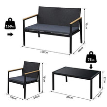 Outsunny Set 4 Pezzi Salotto da Esterni con 2 Sedie, Divano e Tavolino | Mobili da Giardino in Rattan e Acciaio Nero