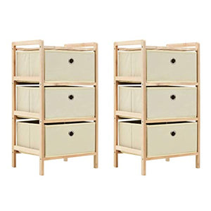 FAMIROSA Armadietti 2 pz con 6 Cesti in Tessuto e Legno di Cedro Beige