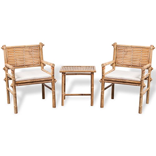 vidaXL Set 5 pz Mobili da Giardino Patio Tavolo e 2 Sedie in bambù con Cuscini