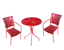 MaisonOutlet Set 2 Sedie e Tavolino Tondo in Ferro zincato Colore Rosso - ARREDO da Giardino in Ferro MIGLIOR Prezzo