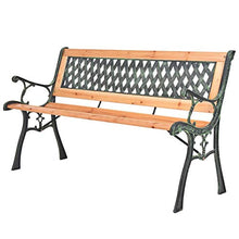 lyrlody- Panca da Giardino a 3 Posti, Panchina da Esterno Panchina in Ghisa e Legno con Schienale a Rombi e Braccioli, 122 x 51 x 73 cm