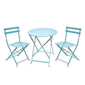 Amagabeli Set da Bistrot 1 Tavolo tavolino(H90 x D60cm) e 2 Sedie (H83 x W42 x D38cm) arredi da Balcone in Pieghevole Giardino Veranda e terrazza Set di Arredamento per Esterni in antiruggine Azzurro
